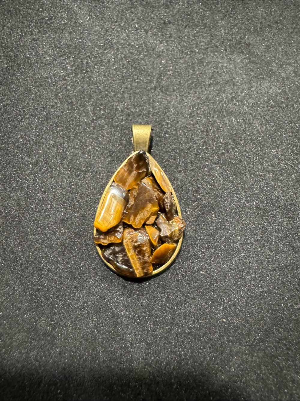 Teardrop Tiger Eye Pendant Necklace - Brown Stone Jewelry